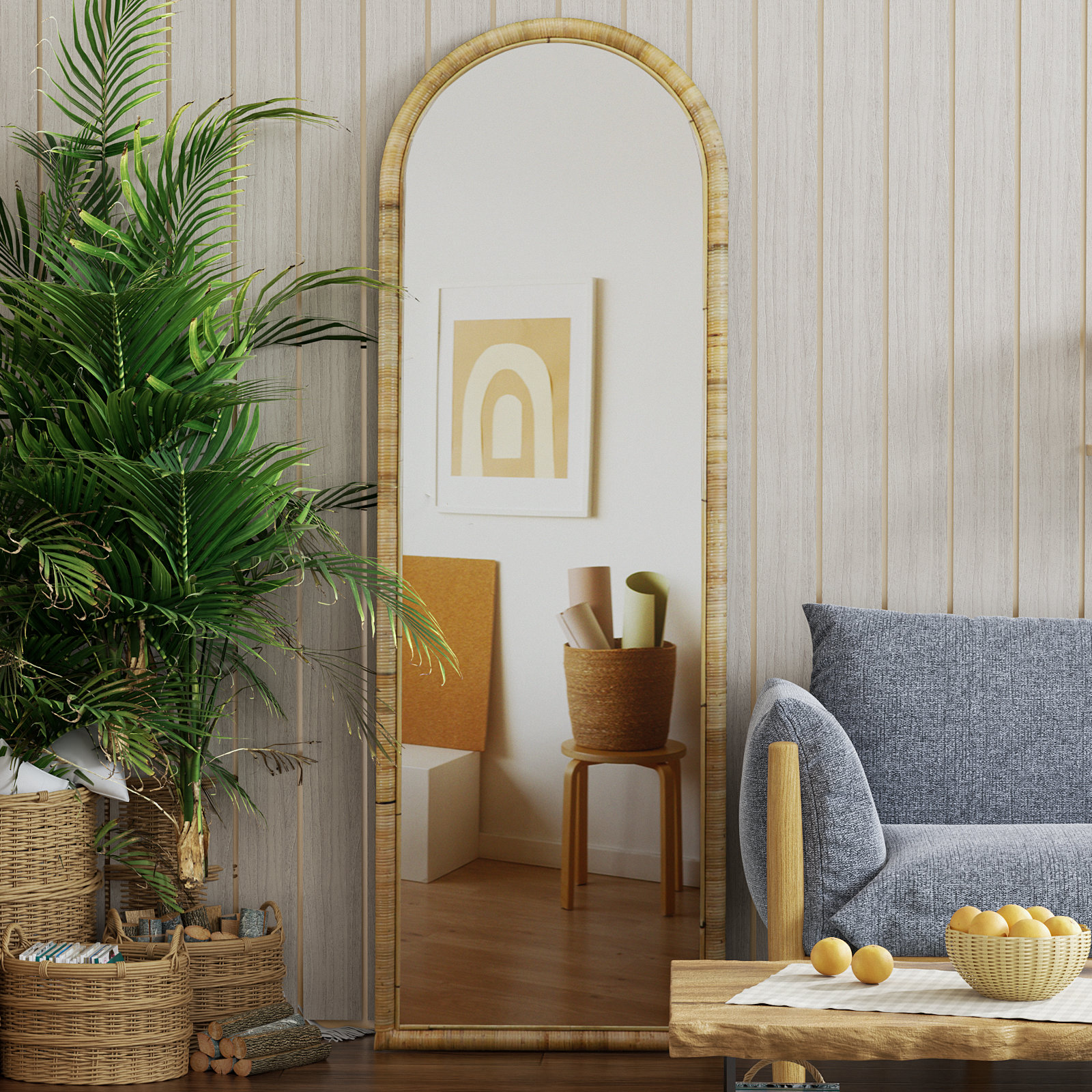 Bay Isle Home Elize Arch Rattan Full Length Mirror 63 x 20 Full Body Floor Mirror for Bedroom Cloakroom Reviews Wayfair